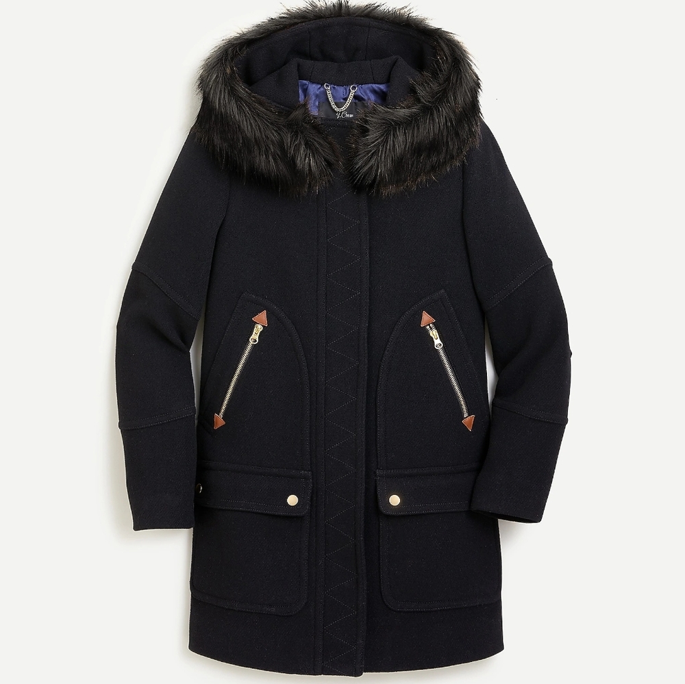 J Crew Chateau Parka Italian Stadium Wool Fur Trim